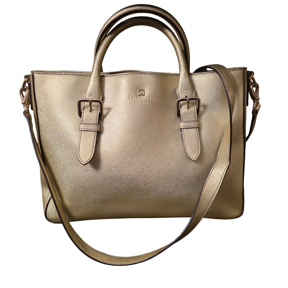 Kate Spade New York Gold Metallic Leather‎ Tote Shoulder Bag Convertible